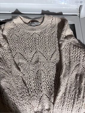 Autumn Cashmere Open-Knit Cream Crewneck Sweater